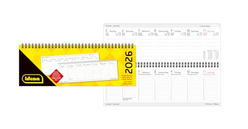 Idena 12059 - Tischkalender 2026 quer im Format 29,8 x 10,5 cm, pro Woche 2 Seiten, Schreibtischkalender mit Jahresübersicht und Spiralbindung