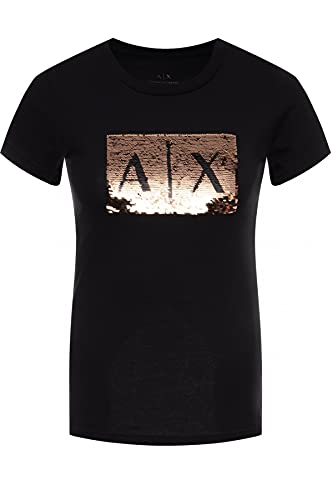 Armani Exchange Damen Basic T-Shirt with Logo On Bust T-Shirt, Schwarz, M