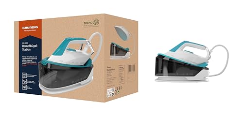GRUNDIG SIS 6550 Dampfbügelstation, 2400 W, 6,5 bar, 110 g/min Dampf & 360 g/min Extra-Dampfstoß, Keramiksohle, Selbstreinigung & 1,2 L Wassertank, schnellaufheizend, Weiß/Türkis