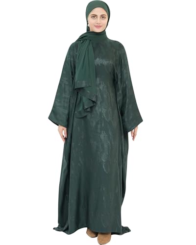 Zofocy Elegantes Hijab Komplettset Glänzende Abaya mit Chiffon Kopftuch Fledermausärmeln als Abendkleid für Muslimische Frauen