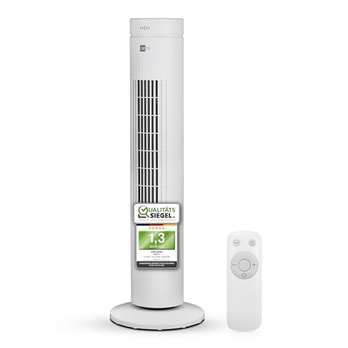 aeco AirX SPIN Turmventilator mit Fernbedienung 3 Geschwindigstufen 7H Timer 35w mobiler Lüfter Oszilation 60° Säulenventilator Standventilator luftkühler 76CM Tower Fan mit Speicherfunktion