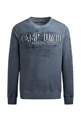 Camp David Herren Sweatshirt Oil Dyed mit Crack Prints Blue Shades, XXL