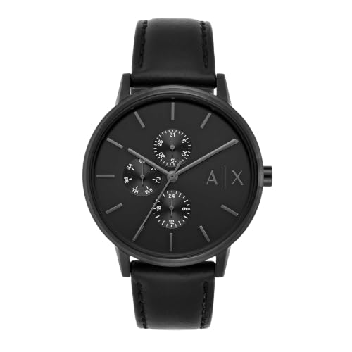 Armani Exchange Watch For Men, Quarz-Multifunktionswerk und 42 mm Gehäusegröße mit Lederarmband