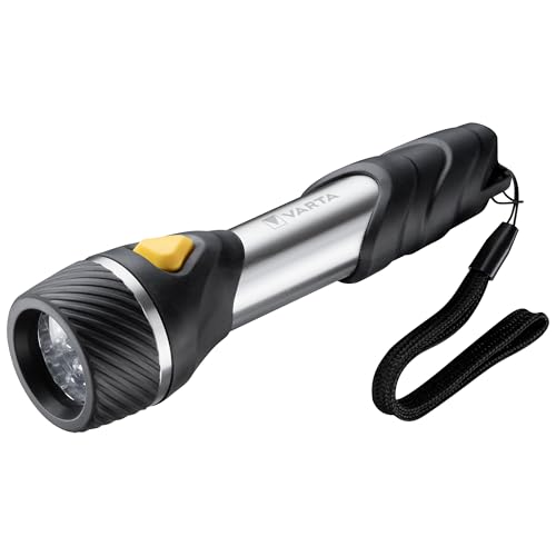 VARTA Taschenlampe mit 9 LEDs inkl. 2x AA Batterien, Day Light Multi LED F20 Leuchte, Taschenleuchte mit Anhänger, Lampe ideal für Haushalt, Angeln, Garage, Notfall, Stromausfall, Outdoor