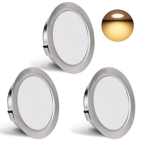 YindaLux 3er Set LED Einbaustrahler 230V 3W 3000K Warmweiß, Ultra Flach 300LM Bohrloch 55-58mm und 15mm Flache, IP44 Möbeleinbauleuchte für Spiegelschrank, Gebürstet Nickel