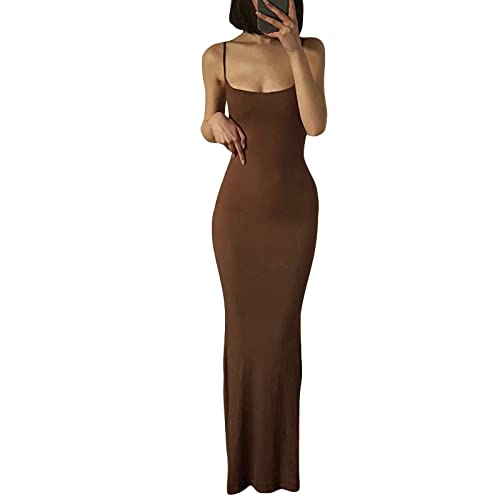 Damen、Cami、Bodycon、Kleid、Casual、Basic、Solid、Spaghetti Strap、Maxikleid、TikTok Influencer（Größe: S）