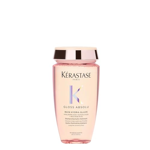 Kérastase Gloss Absolu Bain Hydra-Glaze, Shampoo für langes, zu Frizz neigendes Haar, Mit Hyaluronsäure, Glykolsäure und Wildrosenöl, Für intensiven Glanz & Volumen, 250ml