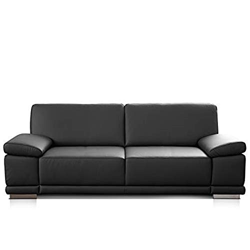 CAVADORE 3-Sitzer Sofa Corianne in Kunstleder / Ledercouch in hochwertigem Kunstleder und modernem Design / Mit verstellbaren Armlehnen / 217 x 80 x 99 / Schwarz