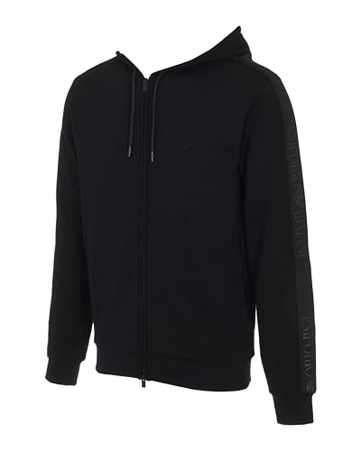 Emporio Armani Herren Basic Terry Kapuzen-Sweatshirt mit durchgehendem Reißverschluss, Schwarz, Größe L, Schwarz, L