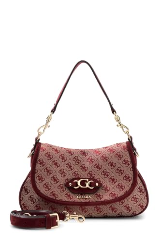 GUESS Damen Schultertasche Samantha Flap Shoulder Bag Burgundy