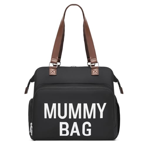 KONO Wickelrucksack für Mama & Papa, Praktische Wickeltasche tragbar als Umhängetasche oder Rucksack, mit isolierter Tasche, großes Fassungsvermögen (Schwarz)