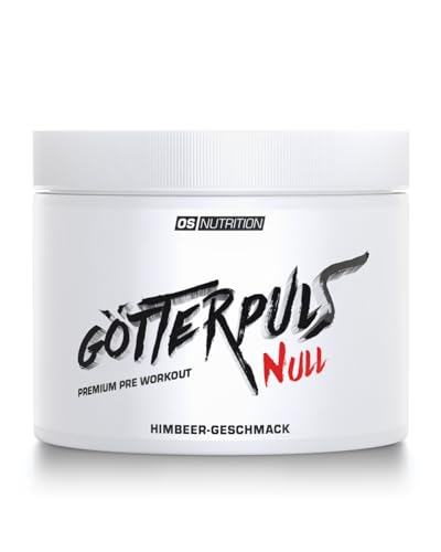 OS NUTRITION Götterpuls NULL Pre Workout – Ohne Koffein – Ideal für abends – mit L-Citrullin + AAKG + Beta-Alanin – Für Kraftsportler– Vegan – 300g Pulver (20 Portionen), Himbeere