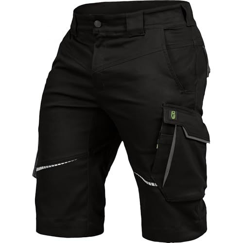 Leibwächter Arbeitsshorts Herren Flex Line Schwarz – Größe 50 – Robuste Cargo Hose mit Taschen – Handwerker Shorts – Berufsbekleidung – Multifunktionshose mit Reflektoren