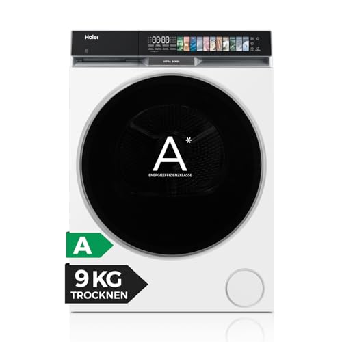 Haier Wärmepumpentrockner 9kg I G9 Serie I Klasse A I AI Power Inverter Motor, Ultra Sense, Pillow-Schontrommel, Automatikprogramm & Hygiene-Option, I-Refresh, hOn App I HD90-A687U1