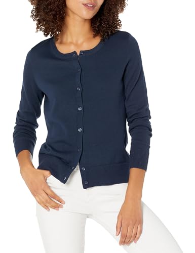 Amazon Essentials Damen Leichte Rundhalsstrickjacke (Erhältlich In Übergröße), Marineblau, M