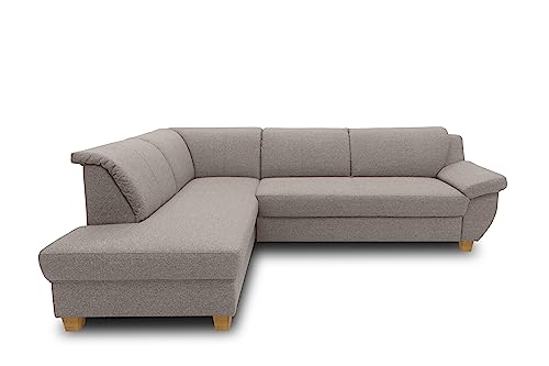 DOMO. collection Ecksofa Panama, klassisches Ecksofa in L-Form rechts, Eckcouch, Sofa Couch, Ecke mit Schlaffunktion 254 x 186 x 80 cm (BxTxH), Taupe