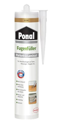 Ponal Parkett & Laminat Fugenfüller Eiche, elastische Fugenmasse für Anschluss- und Dehnungsfugen, lösemittel-, wasser- und silikonfreie Dichtmasse, 1x280ml Kartusche