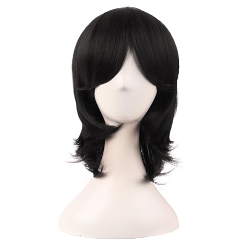 MapofBeauty 16 Zoll/40 cm Synthetische Faser Shoulder Lange Haarfasern für Cosplay Layered Perücke (Schwarz)