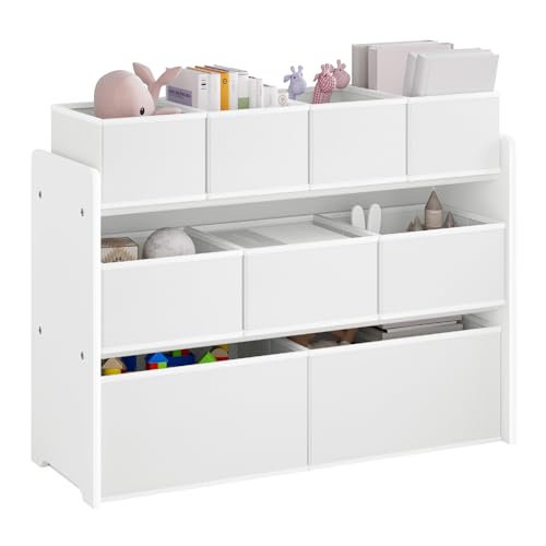 Lestarain Kinderregal mit 9 Aufbewahrungsboxen, Spielzeugregal, Regal Kinderzimmer Spielzimmer, Kinderregal, 92x60x30 cm, Weiß
