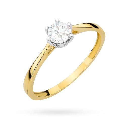MARKO Goldring Damen 333 Echtgold Verlobungsring mit weißem Stein, klassischer Solitär Ring Gold 8 Karat, eleganter Damenring als Geschenk (16 / 56mm / ⌀ 17.8mm)