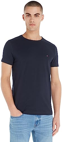 Tommy Hilfiger Herren T-Shirt Kurzarm Core Stretch Slim Fit, Blau (Desert Sky), M