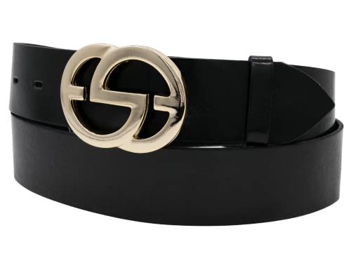 AnnaMatoni Damen Leder Gürtel weiches Rindleder 3mm stark mit Modischer Hochwertiker Koppel Schließe in Gold 4cm breit Damen Ledergürtel echt Leder (Schwarz 790, TW100-115cm Gesamtlänge)