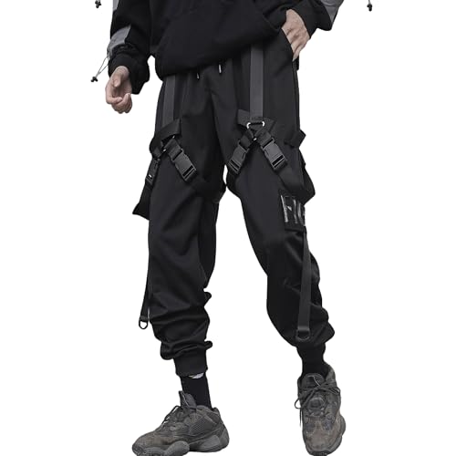 XYXIONGMAO Herren-Jogginghose, Streetwear, Hip-Hop, Gothic-Hose, Sweathose, Techwear, taktisch, schwarz, taktisch, urbane Jogginghose, Schwarz, XXL