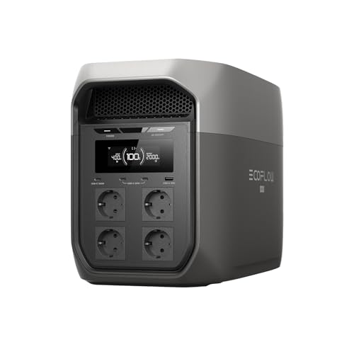 ECOFLOW Delta 3 Max tragbare Powerstation 2 048 Wh, 2 400 W X-Boost Ausgang, 0–80% Ladung in nur 51 Minuten, LiFePO4 Batterie, Solargenerator für Zuhause, Stromausfälle, Wohnmobil, Outdoor