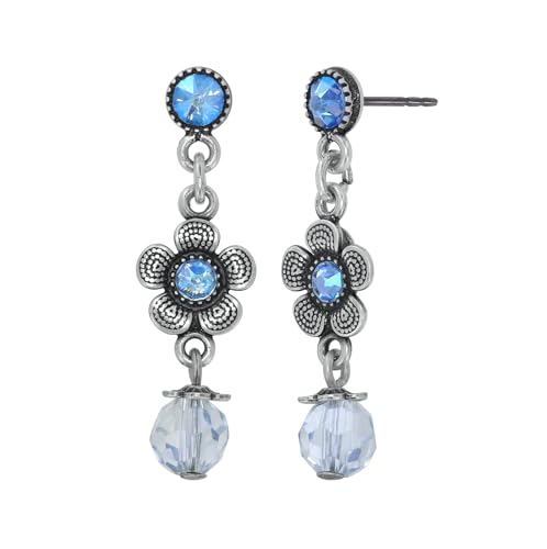 KONPLOTT Ohrstecker Hänger Love, Shine and Flowers blau antik Silber