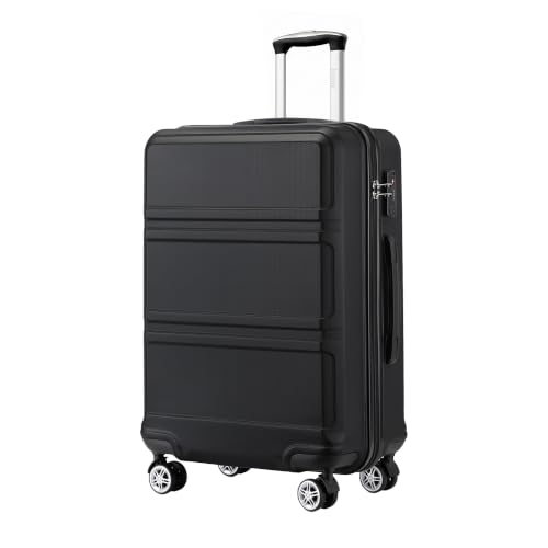 KONO Trolley Koffer Mittelgroß 4 Rollen Leicht Hartschalenkoffer Reisekoffer mit TSA Schloss, 65x44x25.5cm, 61Liter, Zwillingsrollen Rollkoffer, ABS Hartschale (Schwarz, L)