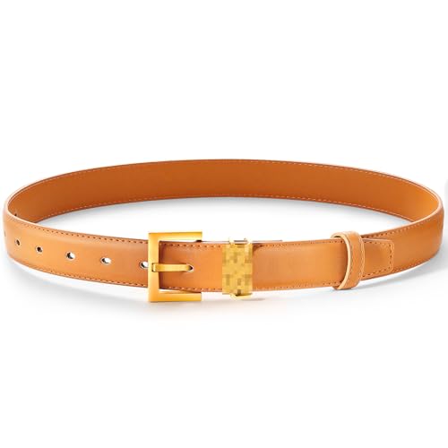 FEITENGU Gold Y Buchstabe Gürtel Damen Braun,Taillengürtel aus Leder für Kleider & Jeans,Damengürtel,Taillengürtel,Ledergürtel,Frauen Geschenke,95CM