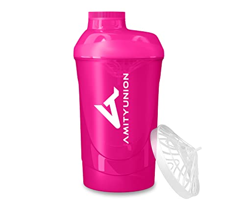 AMITYUNION Frauen Protein Shaker 800 ml Pink Deluxe - ORIGINAL Eiweiß Shaker auslaufsicher - BPA frei mit Sieb, Skala für Cremige Whey Shakes, Gym Fitness Becher für Isolate und Sport Konzentrate
