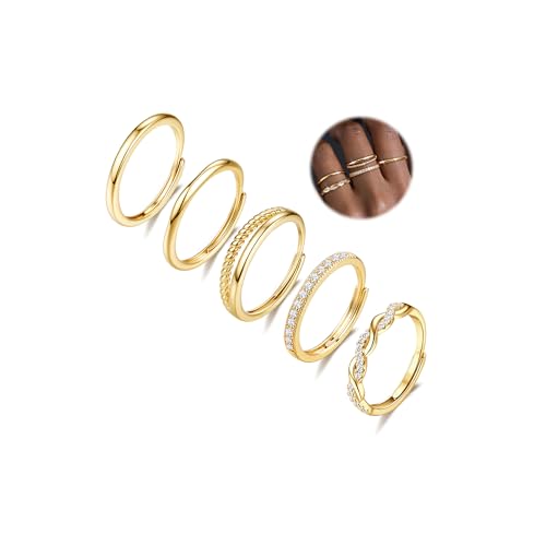 YADOCA 5Pcs Ringe Gold Damen Wasserfest Ring Set Verstellbar Ringe Damen