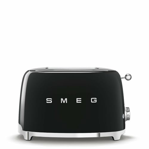 Smeg, 2x2 TSF01BLEU -Toaster, 2 Schlitze für 2 Scheiben, 6 Vergoldungsniveaus, Heizfunktion, Abtau- und Bagel- Funktion, Sammelschublade, 950W, Schwarz