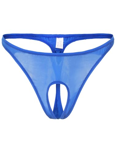 Freebily Herren String Ouvert Unterwäsche Sexy Ultra Dünn Transparent Slip Briefs Mit Penis-Öffnung Sissy Dessous Reizwäsche Blau_B XXL