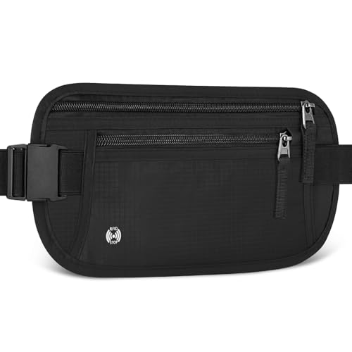 Aucuu Geldgürtel für Damen und Herren, Diebstahlsicher Flache Bauchtasche mit RFID-Schutz, Ultraflach Versteckte Geldgürtel, Reise Bauchtasche für Reise Sport, Passt für Reisepass, Telefon und Bargeld