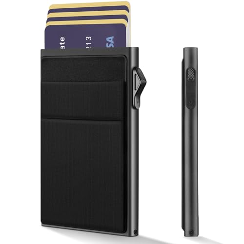 YESIIW Minimalistische Brieftasche-RFID-Schutz-Kartenhalter-Pop up Geldbörse-Schlankes Kartenetui mit Münzfach, Geldbörse Herren Klein Portmonee Slim Wallet for Men Schwarz