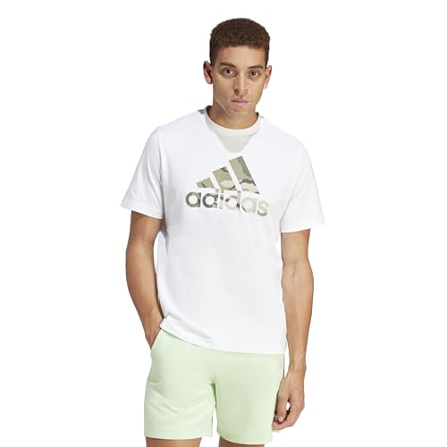 adidas Men's Camo Badge of Sport Graphic Tee T-Shirt, White, M