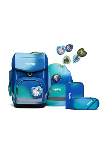 ergobag cubo Set ergonomischer Schulrucksack Klassisch 6-teilig 1. Klasse Grundschule, Dschungelfiebär - Schwarz, Einheitsgröße