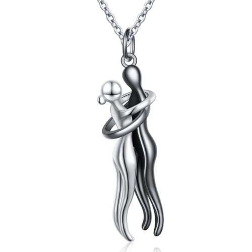 Flyow Umarmung Paar Halskette 925 Sterling Silber Umarmungs-Halskette Geschenke zum Jahrestag Für Sie und Ihn Herren Damen