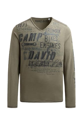 Camp David Herren Longsleeve im Vintage Look mit Used Prints Vintage Khaki, L