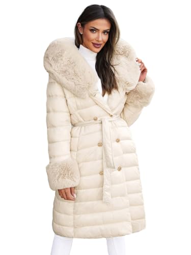 OZONEE Damen Mantel Wintermantel Winterjacke Jacke Parka Übergangsjacke Coat Wärmemantel Wärmejacke Winter Herbst Lang Warm Stehkragen Outdoor Gepolstert 777/1465K/254 BEIGE L