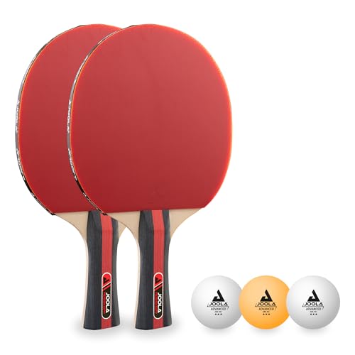 JOOLA Tischtennis Set Rosskopf 2 Tischtennisschläger + 3 Tischtennisbälle 40+mm, rot/schwarz, 5-teilig