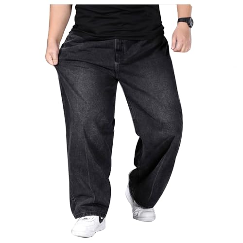 Übergröße Jeanshose - Herren Baggy Jeans Dehnbare Loose Fit-Jeans Hose Männer Hohe Taille Stretch Straight Jeans Hose Stonewashed Denim Lange Jeanshose Freizeithose Jogginghose Cargohosen (C,7XL)