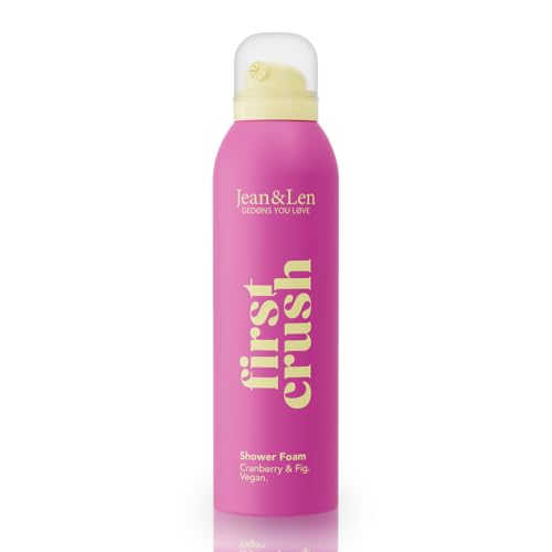 Jean & Len Shower Foam first crush, samtig weicher Duschschaum mit Cranberry- und Feigenextrakt, für ein spürbar weiches Hautgefühl, auch zur Körperrasur geeignet, vegan, 200 ml