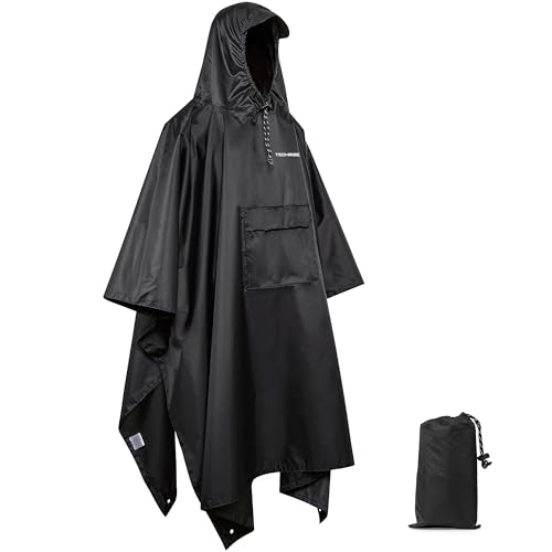 TechRise Wasserdichter Regenponcho, Leichter Atmungsaktive Regenjacken, Unisex EVA Regencape mit Kapuze, Multifunktionale Wiederverwendbarer Regenmantel für Wandern, Camping, Angeln, Fahrrad