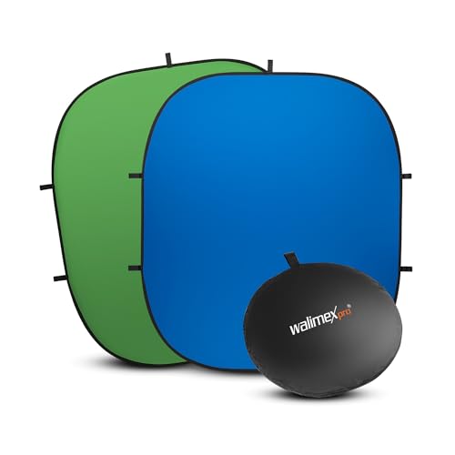 Walimex pro 2 in 1 Falthintergrund grün/ blau 200 x 230 cm, robuster Fotohintergrund mit Federring, faltbarer Hintergrund für Fotostudio mit Transporttasche