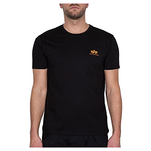 Alpha Industries Herren Basic T Small Logo T-Shirt, Black/Neon Orange, Large
