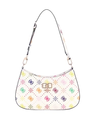 GUESS Schultertasche Emelie Logo Top Zip Shoulder Bag Multi Logo weiß