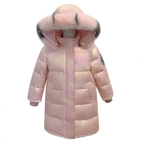 linboo Kinder Winterjacke Mädchen Winterparka mit Fellkapuze Outdoor Wintermantel Warme Parka Jacke Dicke Steppjacke Winddicht Baumwolle Jacke, Rosa, 128-134(Herstellergröße: 130)
